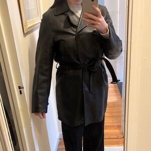Coach Black Double-Breasted leather Trench Coat